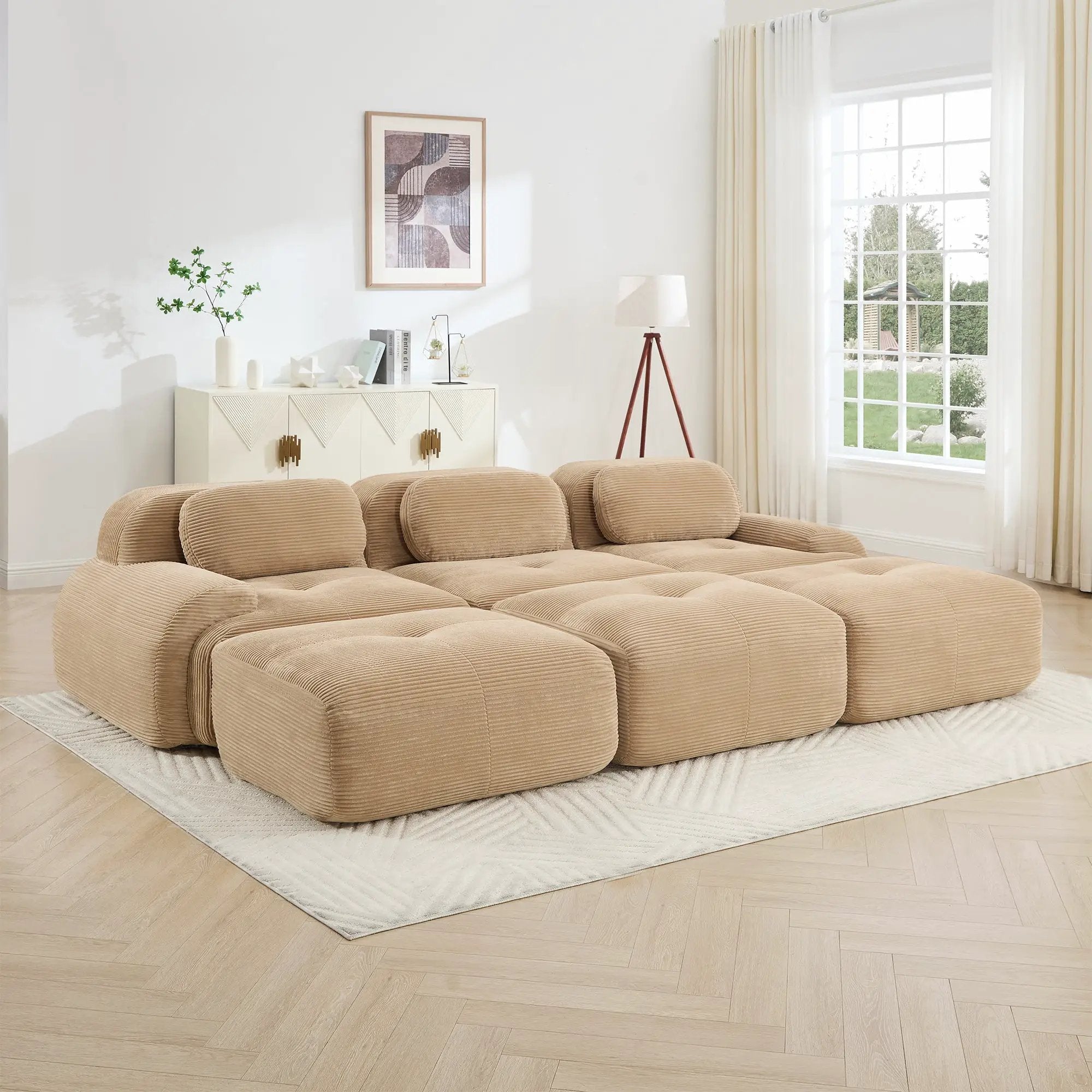 Three-Seat Modular Sofa With 3 Ottomans – Camel by HouseOfZazla