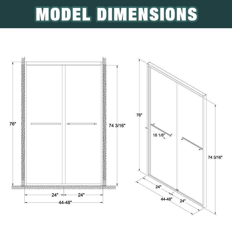 Aluminum Frame Double Sliding Shower Door - Bypass Bathroom Door by HouseOfZazla