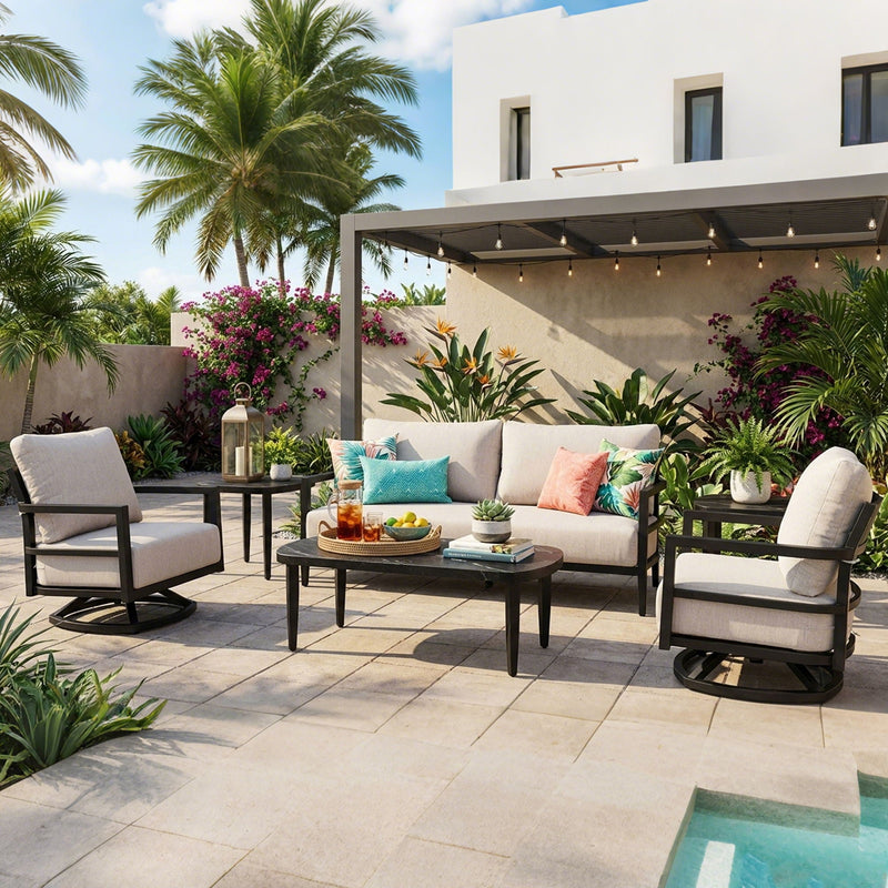 6 Piece Outdoor Conversation Set With Swivel Chairs - Ember Black by HouseOfZazla