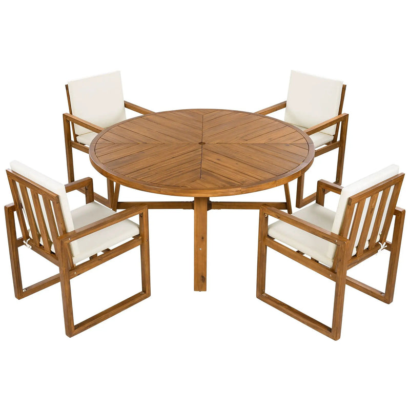 5 Piece Outdoor Patio Dining Set With 4 Armchairs And Table - Beige by HouseOfZazla