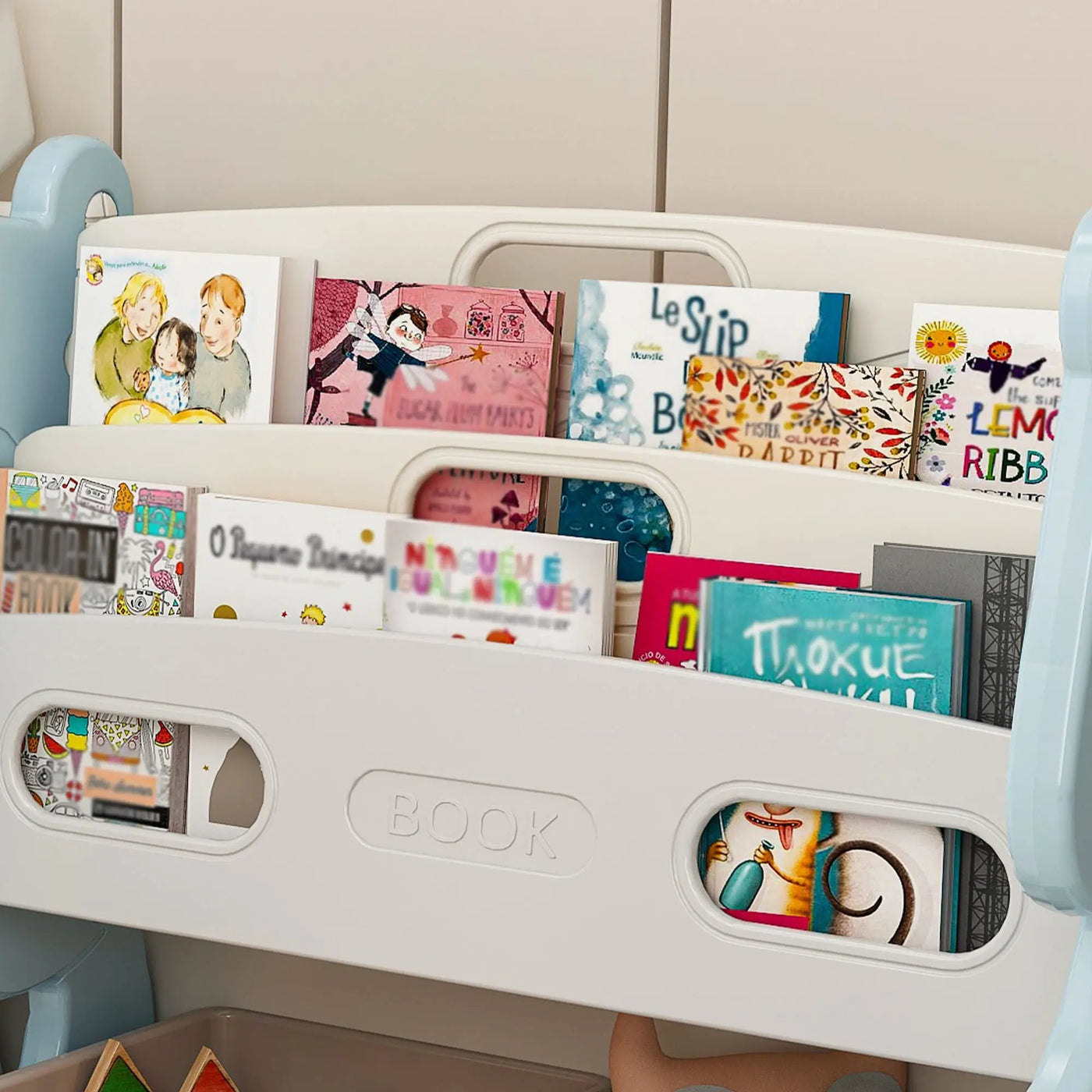 Kids Toy Storage Organizer With 2 Tier Bookshelf, Toy Storage With 12 Bins by Unique Piece Furniture