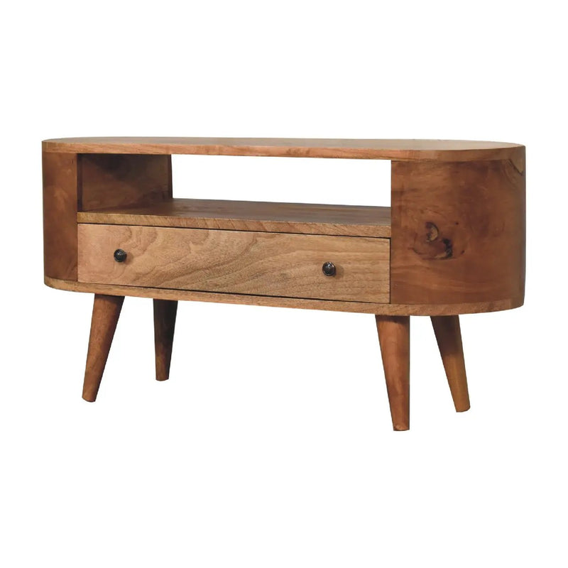 Solid Wood Mini Rounded Entertainment Unit, Nordic Legs by HouseOfZazla