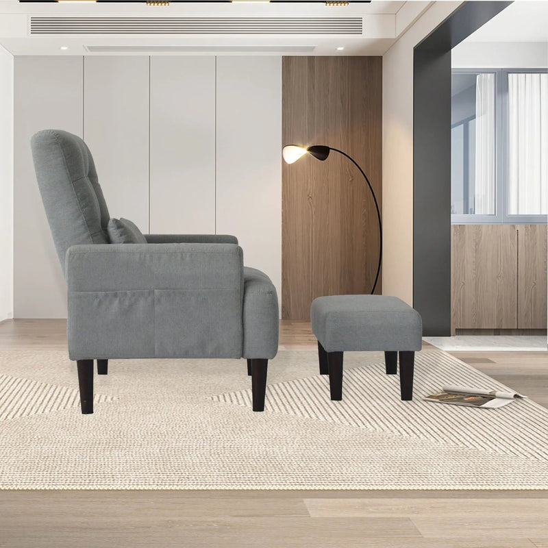 Living Room Sofa Single Chair And Ottoman, Modern Multi-Function Fabric Living Room Sofa Lounge Chair Bed And Stool. Soft Leisure Single Chair Adjustable Into 5 Angles With Sofa Bed by HouseOfZazla