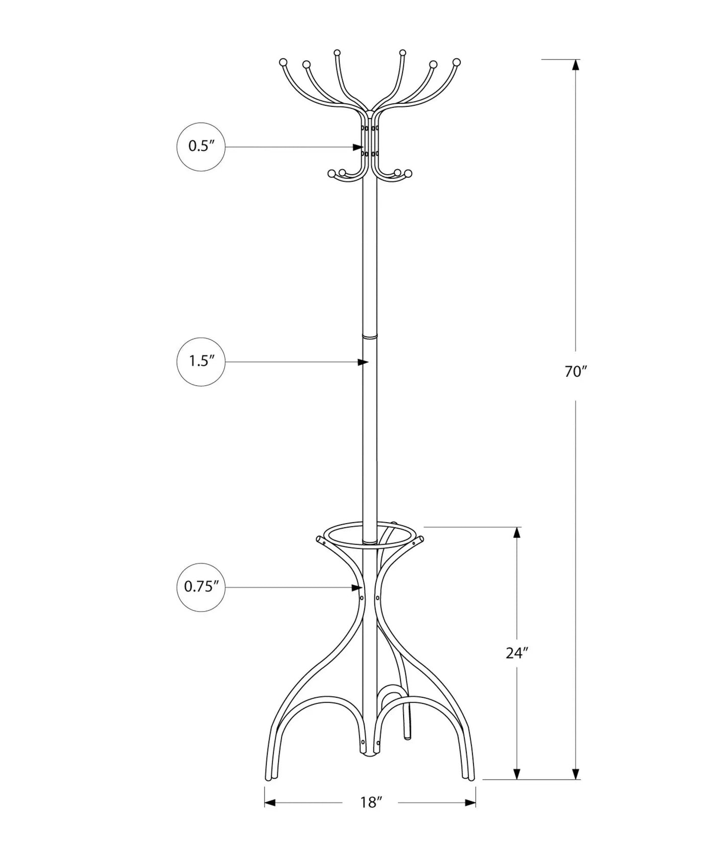 Coat Rack, Hall Tree, Free Standing, 12 Hooks, Entryway, 70"H, Umbrella Holder, Contemporary & Modern by Unique Piece Furniture