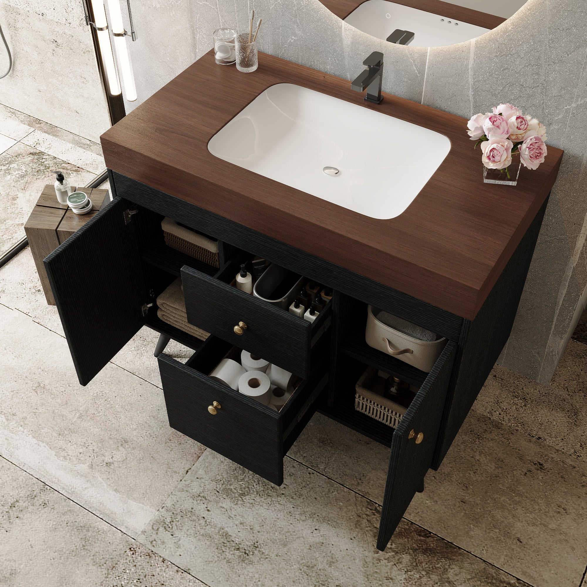 36" Modern Freestanding Bathroom Vanity with Sintered Stone Top, Ceramic Sink & Smart Storage by HouseOfZazla