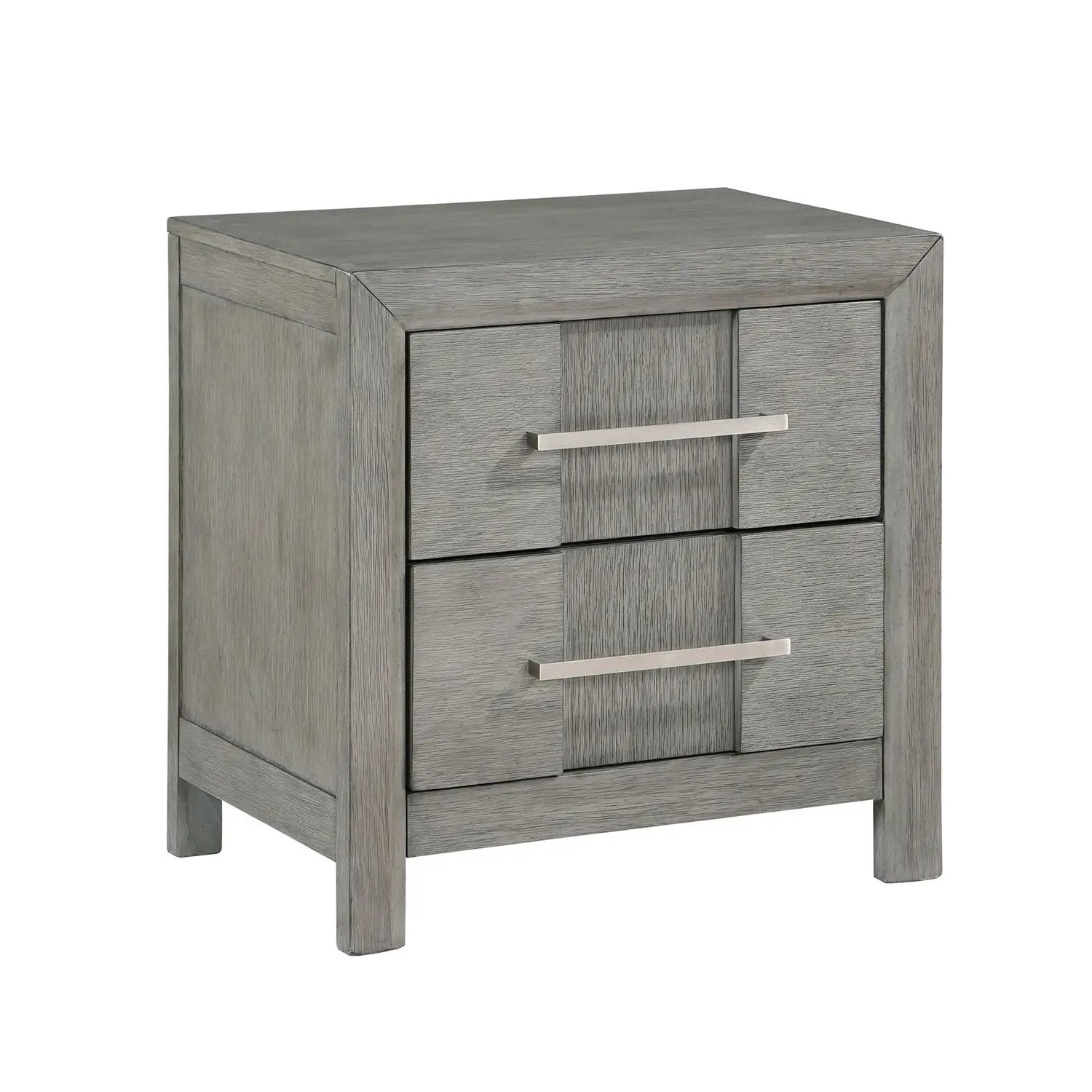 Modern 2 Drawer Nightstand In Gray Finish With Silver Metal Handles, Contemporary Bedside Table With Smooth Glide Drawers by HouseOfZazla