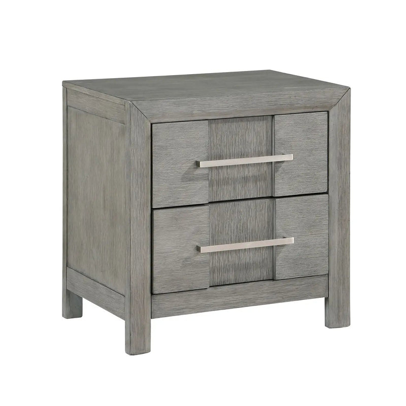 Modern 2 Drawer Nightstand In Gray Finish With Silver Metal Handles, Contemporary Bedside Table With Smooth Glide Drawers by HouseOfZazla