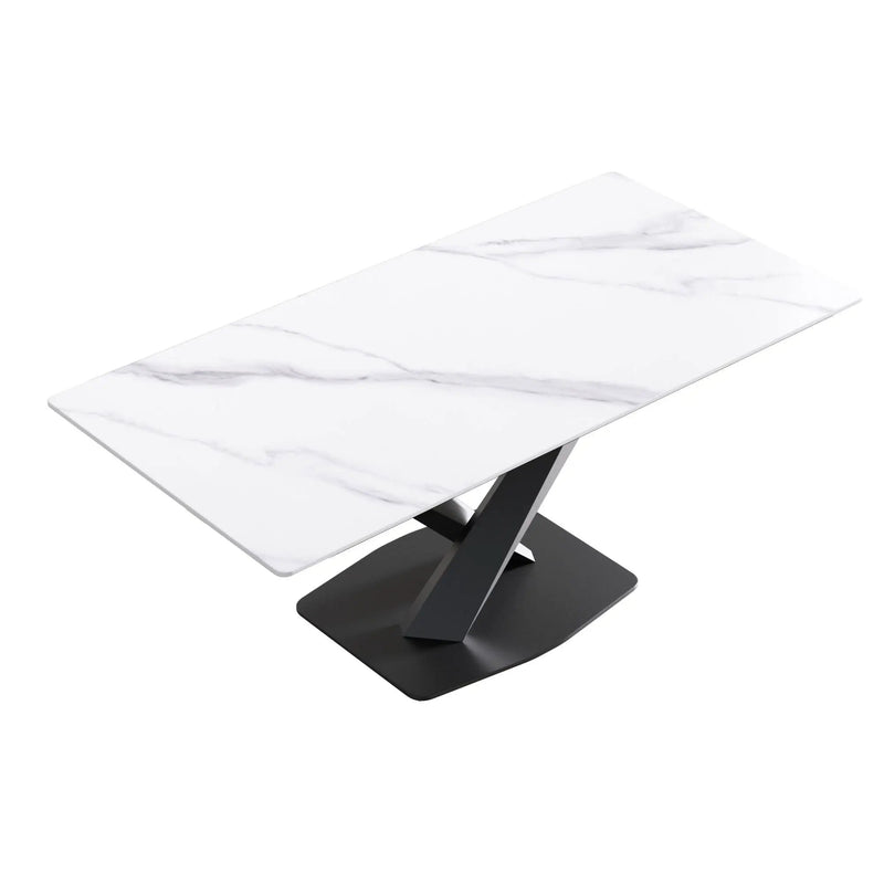 Modern Artificial Stone Straight Edge Metal X Leg Dining Table, 6 People by HouseOfZazla