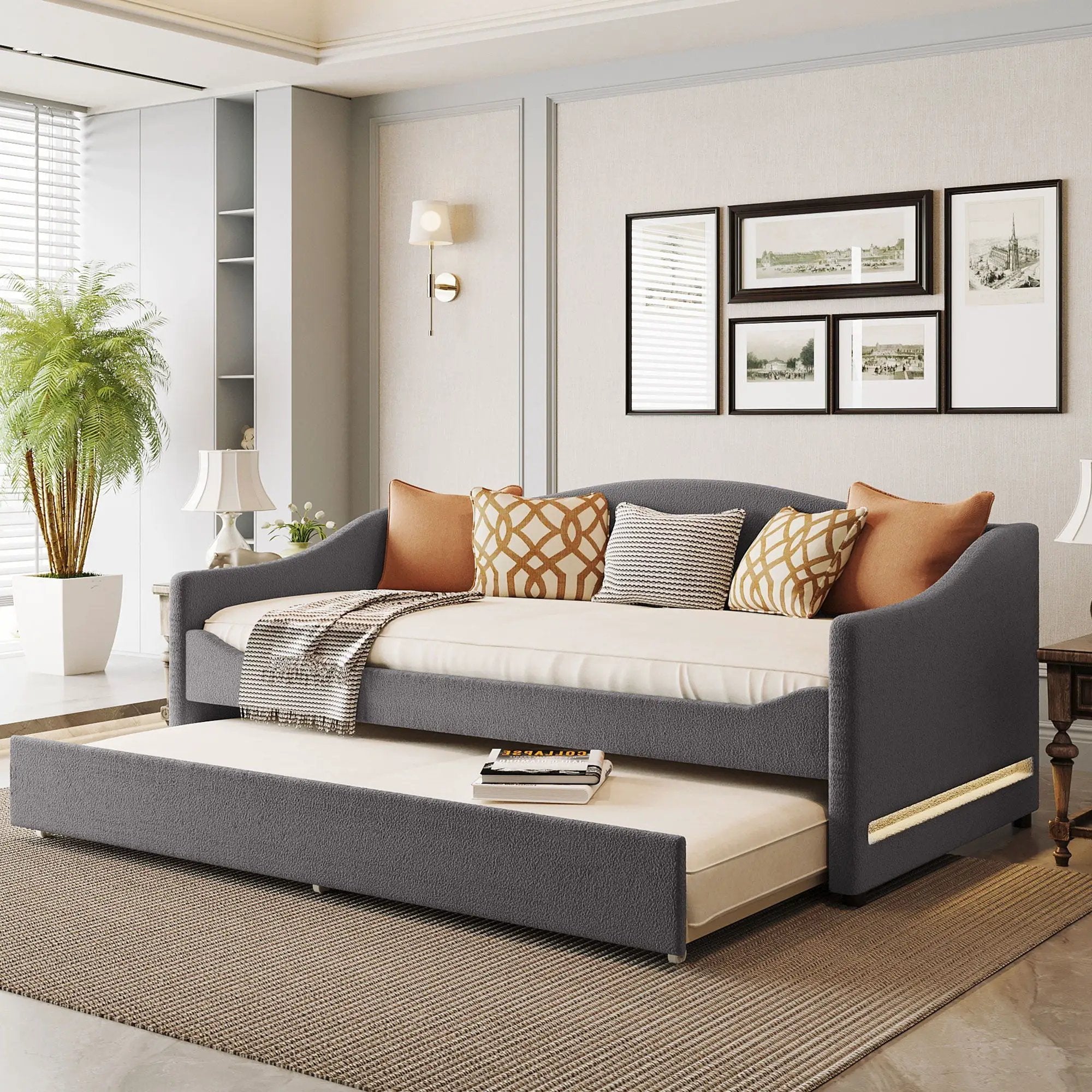 Design Upholstered Daybed With Light And Trundle by Unique Piece Furniture