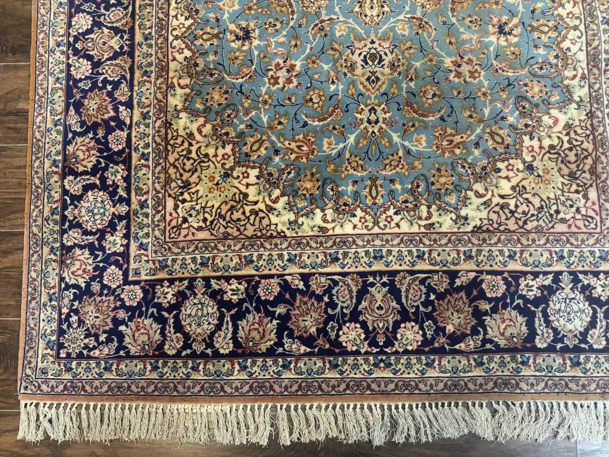Light Blue Persian Isfahan Rug 5x8, Floral Medallion, Wool on Silk Foundation, Very Fine 530 KPSI, Handmade Carpet by Jewel Rugs