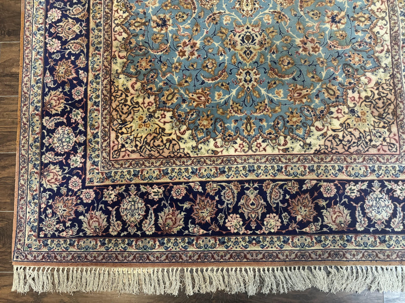Light Blue Persian Isfahan Rug 5x8, Floral Medallion, Wool on Silk Foundation, Very Fine 530 KPSI, Handmade Carpet by Jewel Rugs