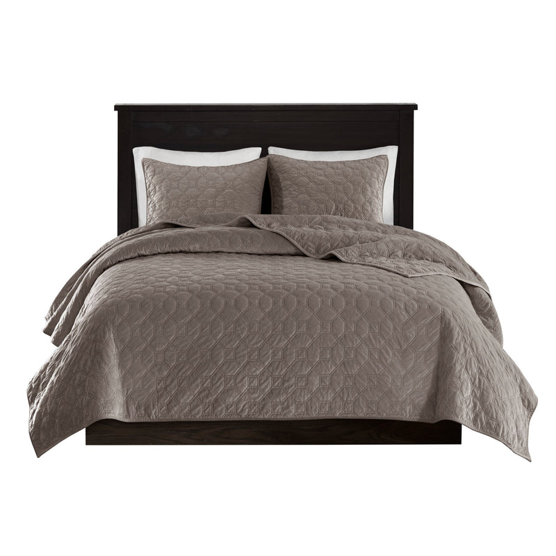 3 Piece Velvet Quilt Set Taupe Full/Queen by HouseOfZazla