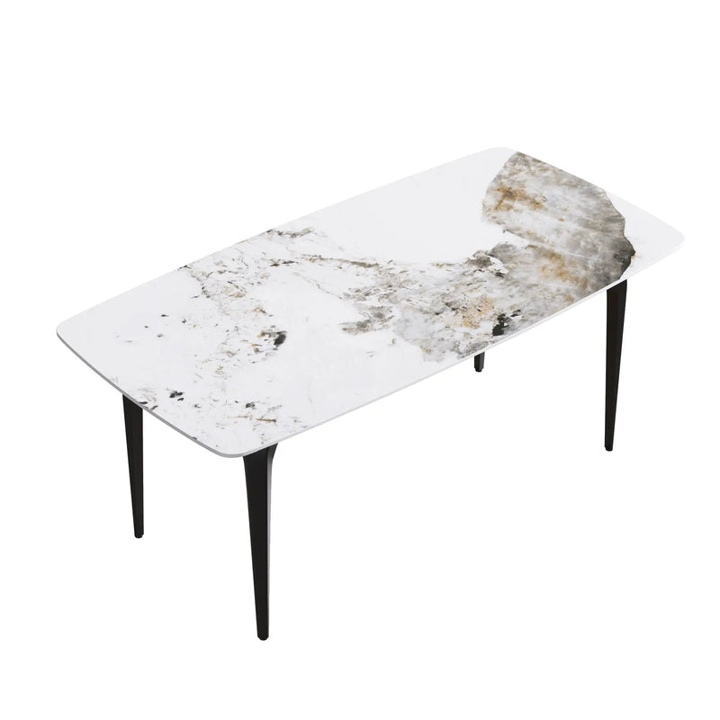 70.87" Modern Artificial Stone Pandora White Curved Black Metal Leg Dining Table - Antique White by HouseOfZazla