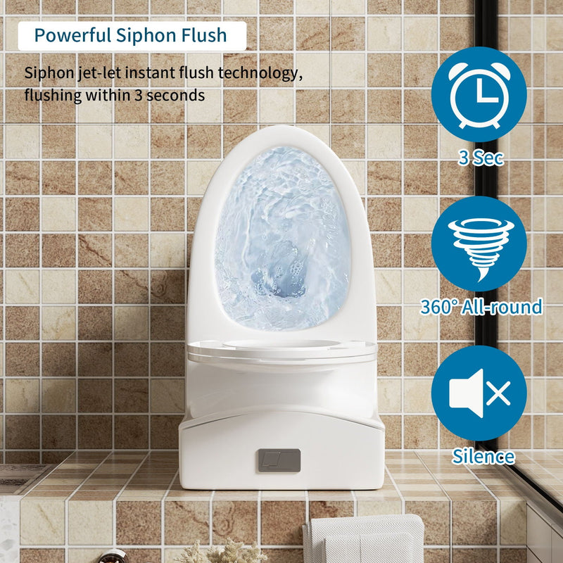 Elegant One Piece Toilet With Tornado Dual Flush, Siphonic S Trap 12", Soft Close Seat, Dual Flush, Ada Height, Glossy - Gloss White