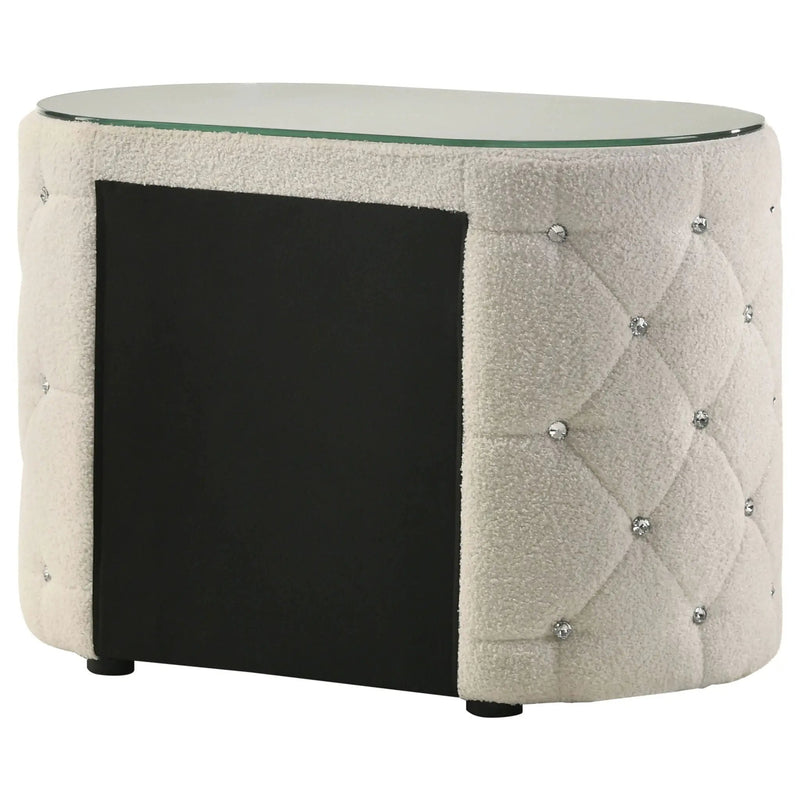 Santiago - Oval 2 Drawer Upholstered Nightstand - Ivory
