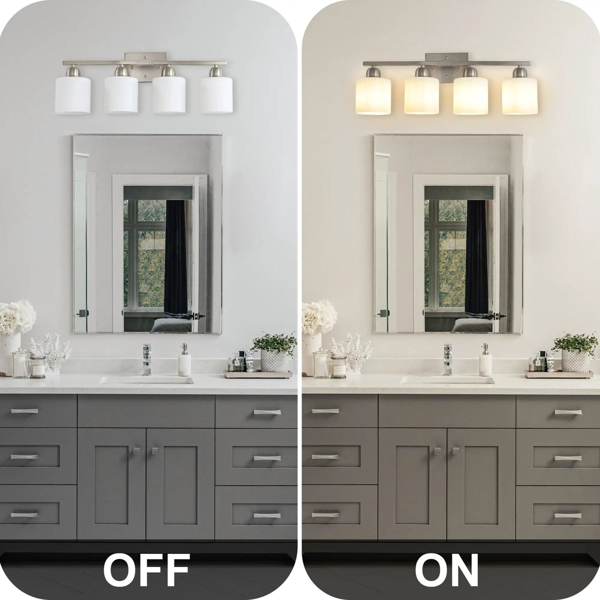 Modern 4-Light Bathroom Fixture with Nickel Finish and Milky by HouseOfZazla