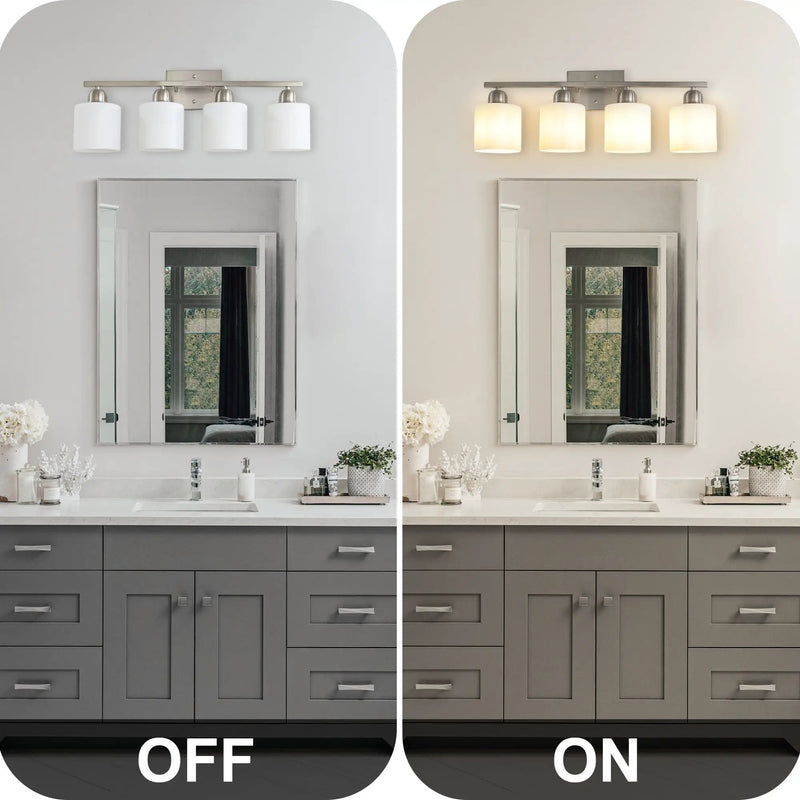 Modern 4-Light Bathroom Fixture with Nickel Finish and Milky by HouseOfZazla