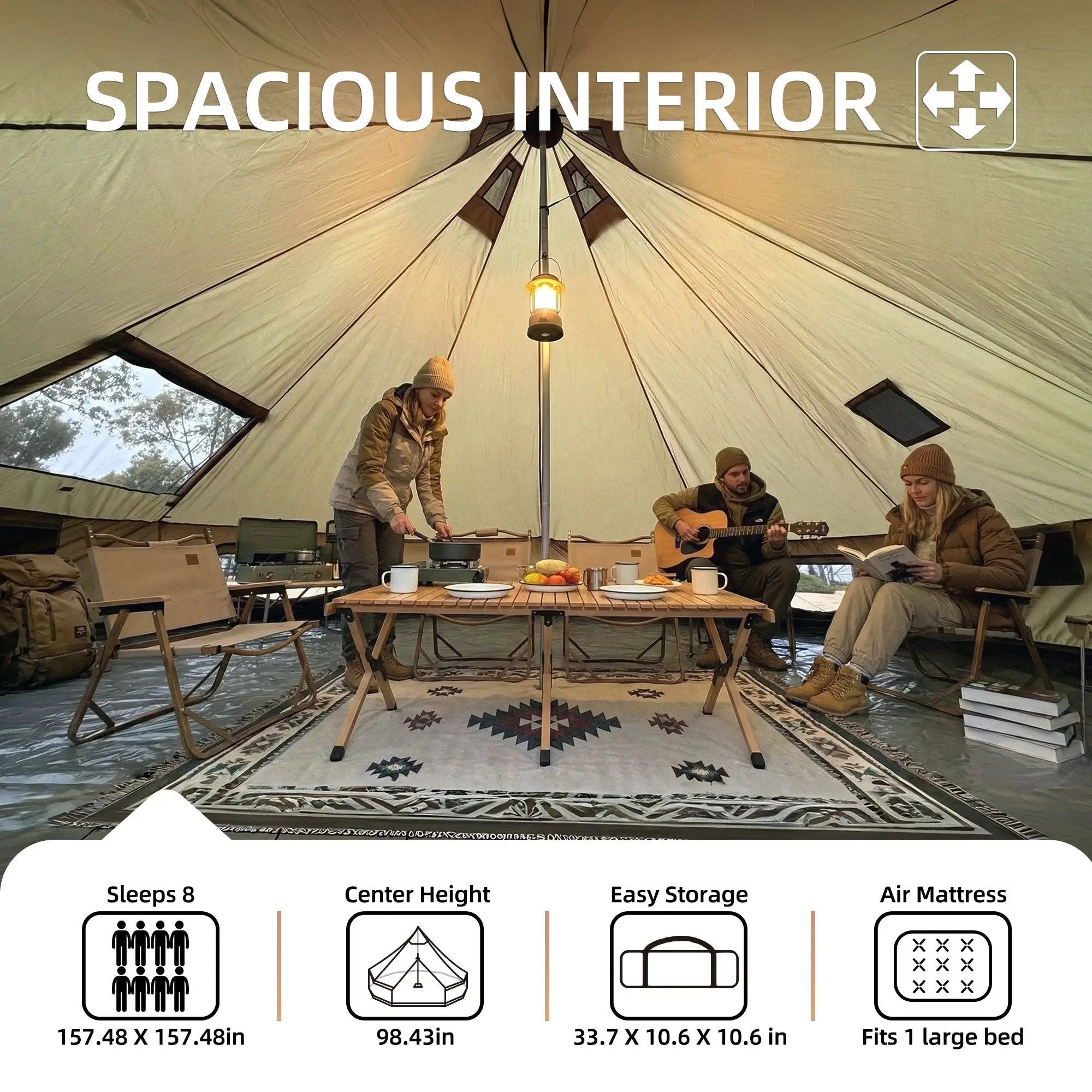 4 Season Bell Tent 13.1FT, Green Waterproof Glamping Yurt Tent by HouseOfZazla