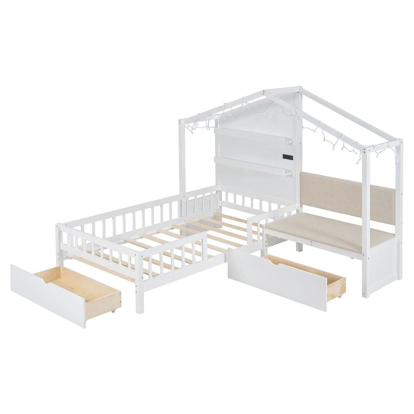 House Bed With Upholstered Sofa, Wireless Charging Station, Shelves And 2 Drawers by Unique Piece Furniture