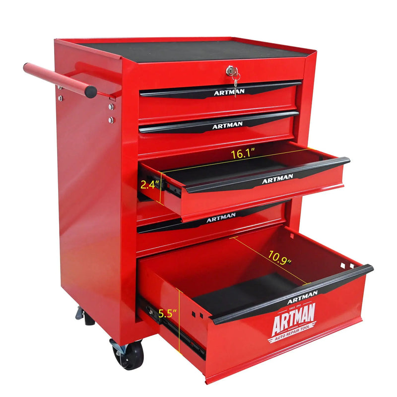 Rolling Metal Tool Chest With Drawers, Steel Storage Cabinet With Ball Bearing Slides by HouseOfZazla