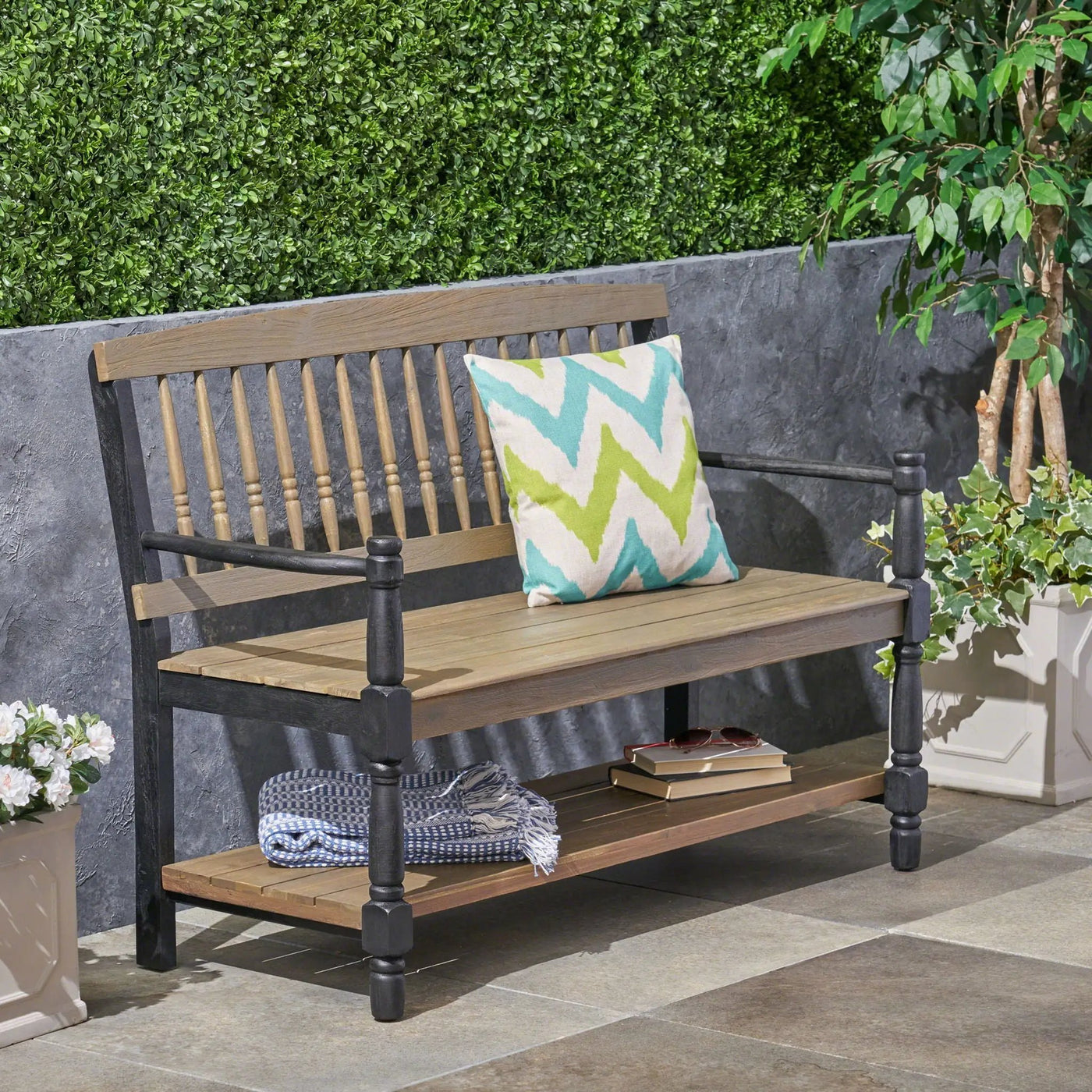 Slatted Bench With Built In Shelf by HouseOfZazla