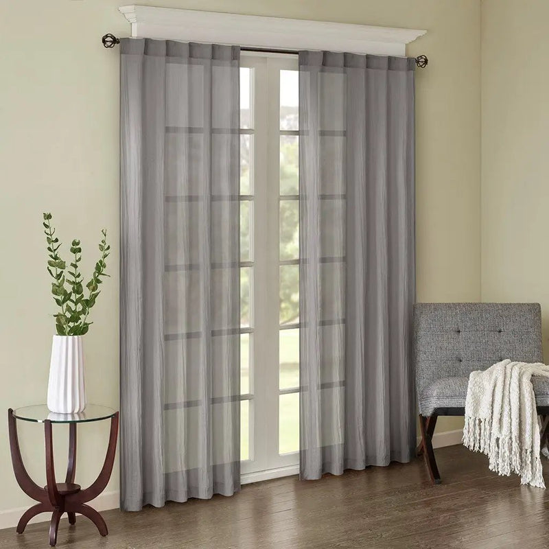 Solid Crushed Curtain Panel Pair (2 Pcs) - Grey by HouseOfZazla