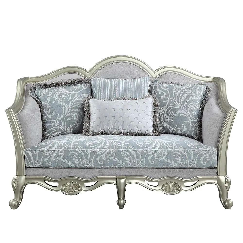 Qunsia - Loveseat With 4 Pillows - Light Gray Linen & Champagne by Unique Piece Furniture