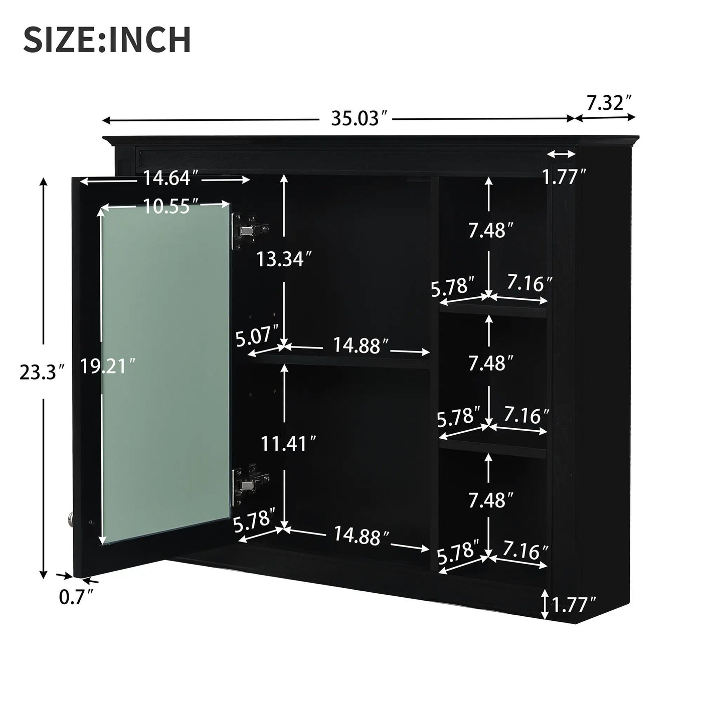 Wall Mounted Medicine Cabinet With Mirror, Storage Cabinet Featuring 6 Open Shelves And Adjustable Interior by Unique Piece Furniture
