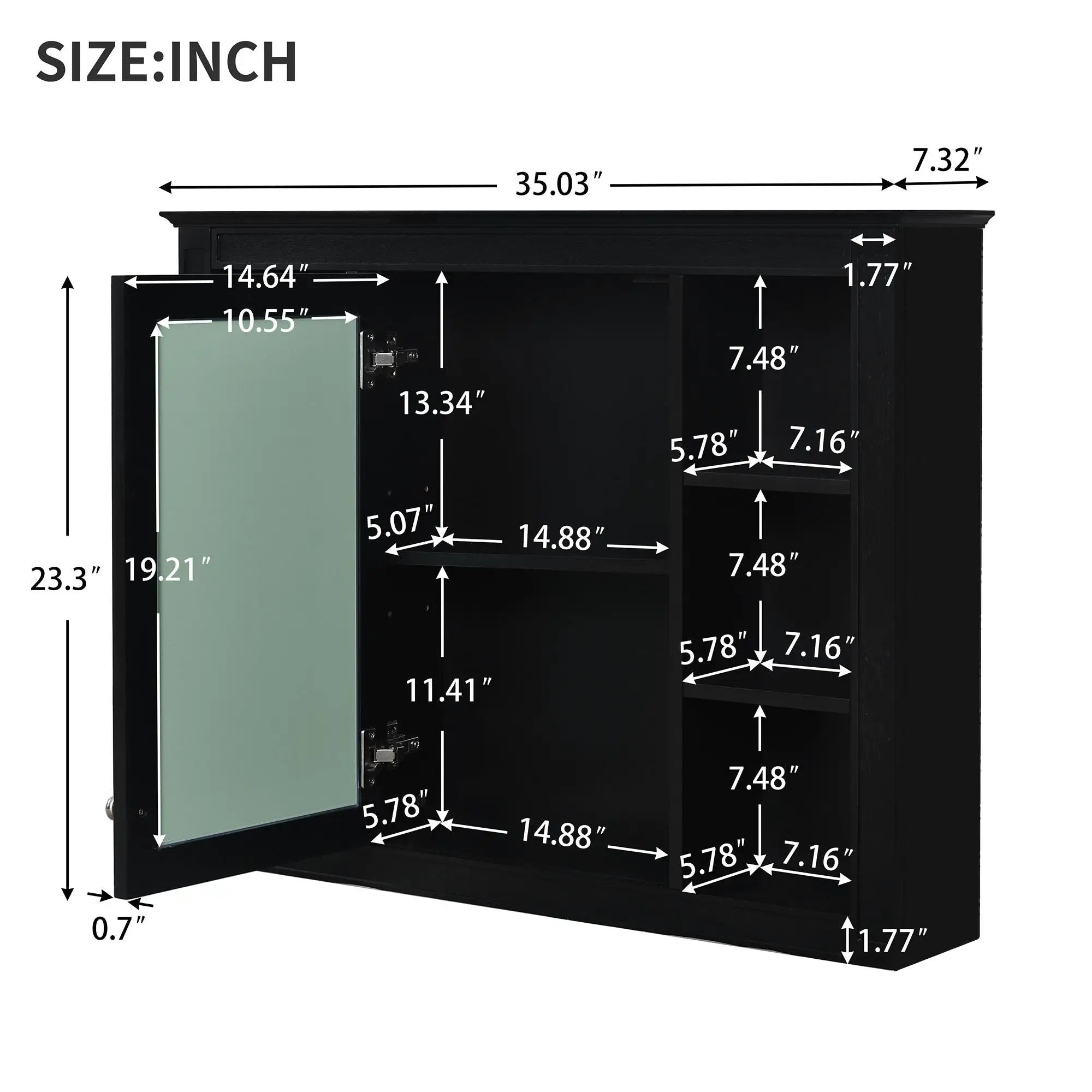Wall Mounted Medicine Cabinet With Mirror, Storage Cabinet Featuring 6 Open Shelves And Adjustable Interior by Unique Piece Furniture