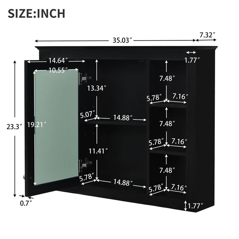 Wall Mounted Medicine Cabinet With Mirror, Storage Cabinet Featuring 6 Open Shelves And Adjustable Interior by HouseOfZazla