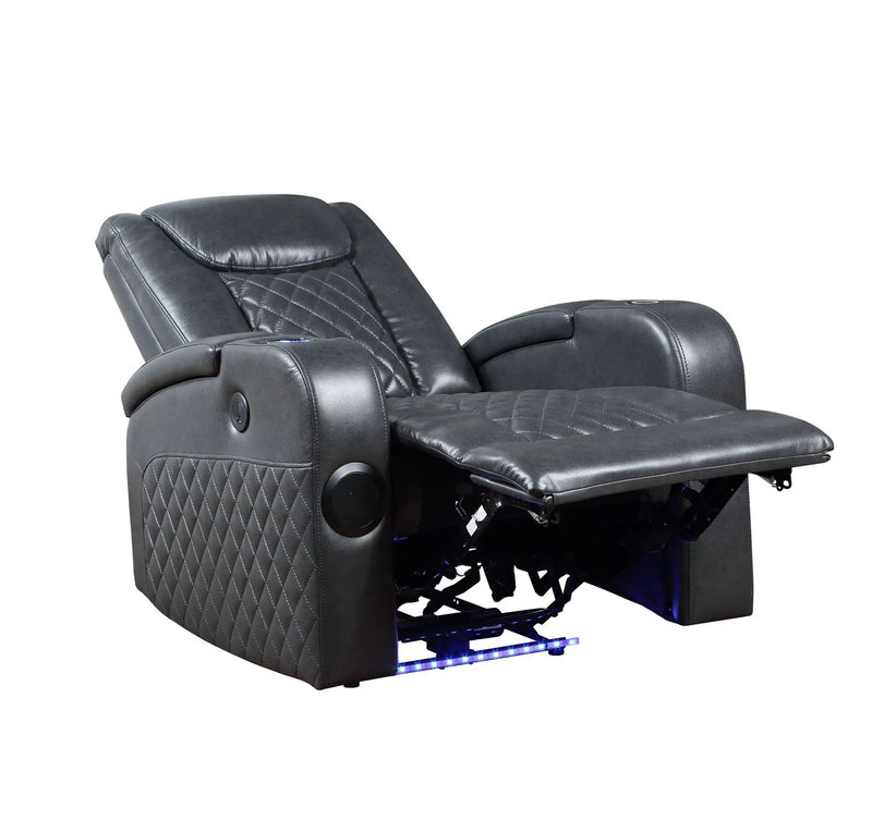 Alair - Leather Aire Power Motion Recliner With Bluetooth, Wireless Charger Cupholder - Dark Gray by Unique Piece Furniture