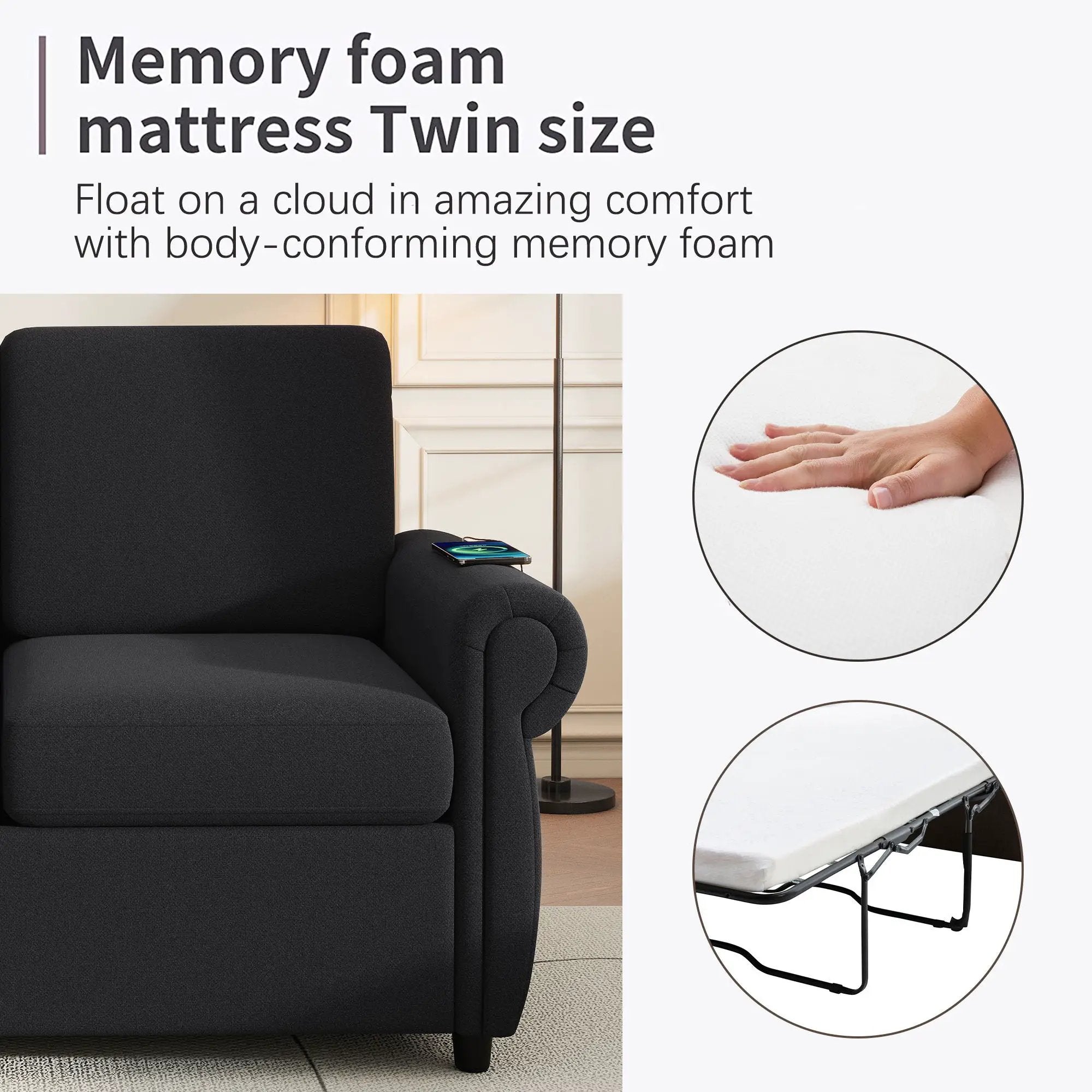Pull Out Sofa Bed Loveseat Sleeper With Twin Size Memory Mattress With Two USB Ports For Living Room Spaces by HouseOfZazla