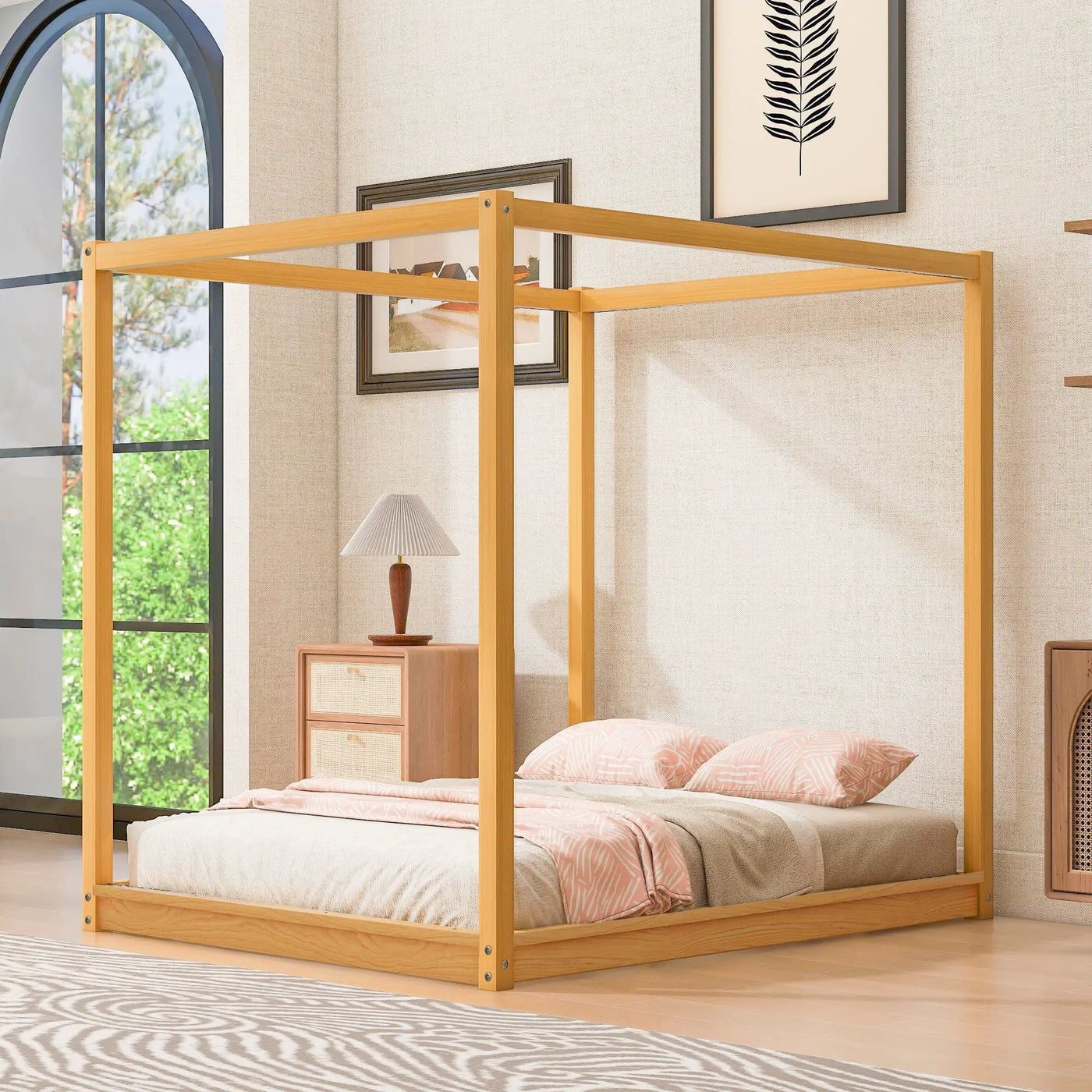 Wood Canopy Platform Bed With Support Legs And Airflow Slats by HouseOfZazla