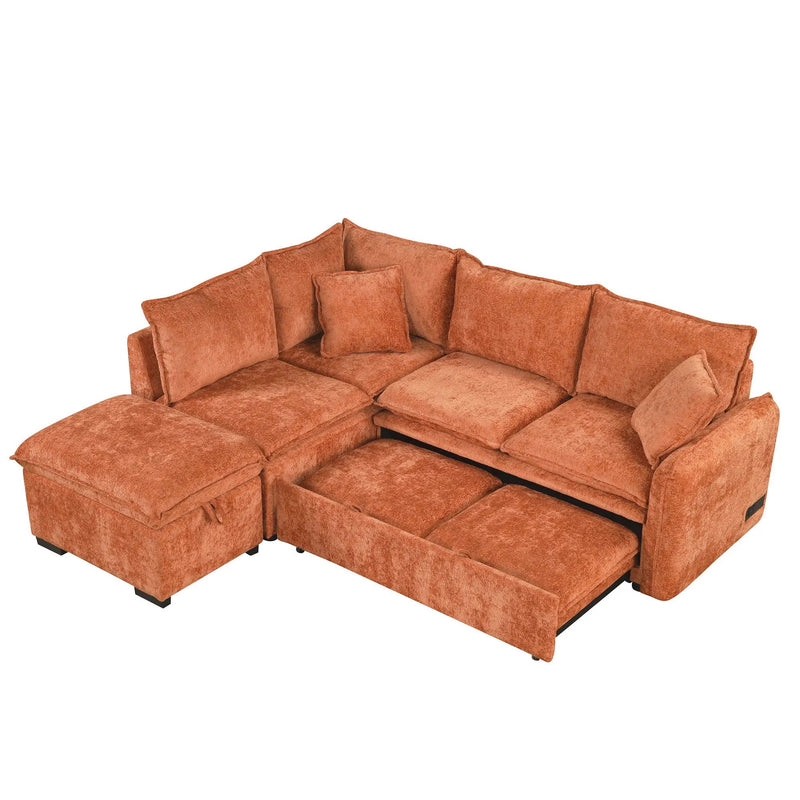 Convertible Sofa Bed Sectional Sofa Sleeper L-Shaped Sofa With A Storage Ottoman, Two Pillows, Two Power Sockets And Two USB Ports For Living Room by HouseOfZazla