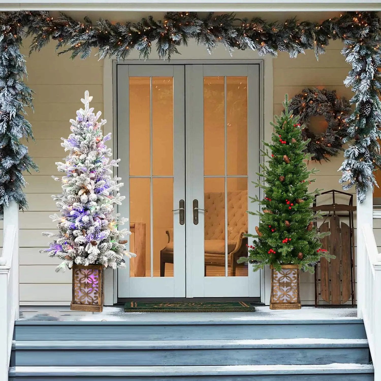 4FT Flocked Christmas Tree with Multicolour LED Lights by HouseOfZazla