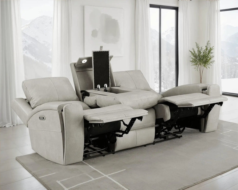 Brickston Triple Power Reclining Sofa Grey by Unique Piece Furniture