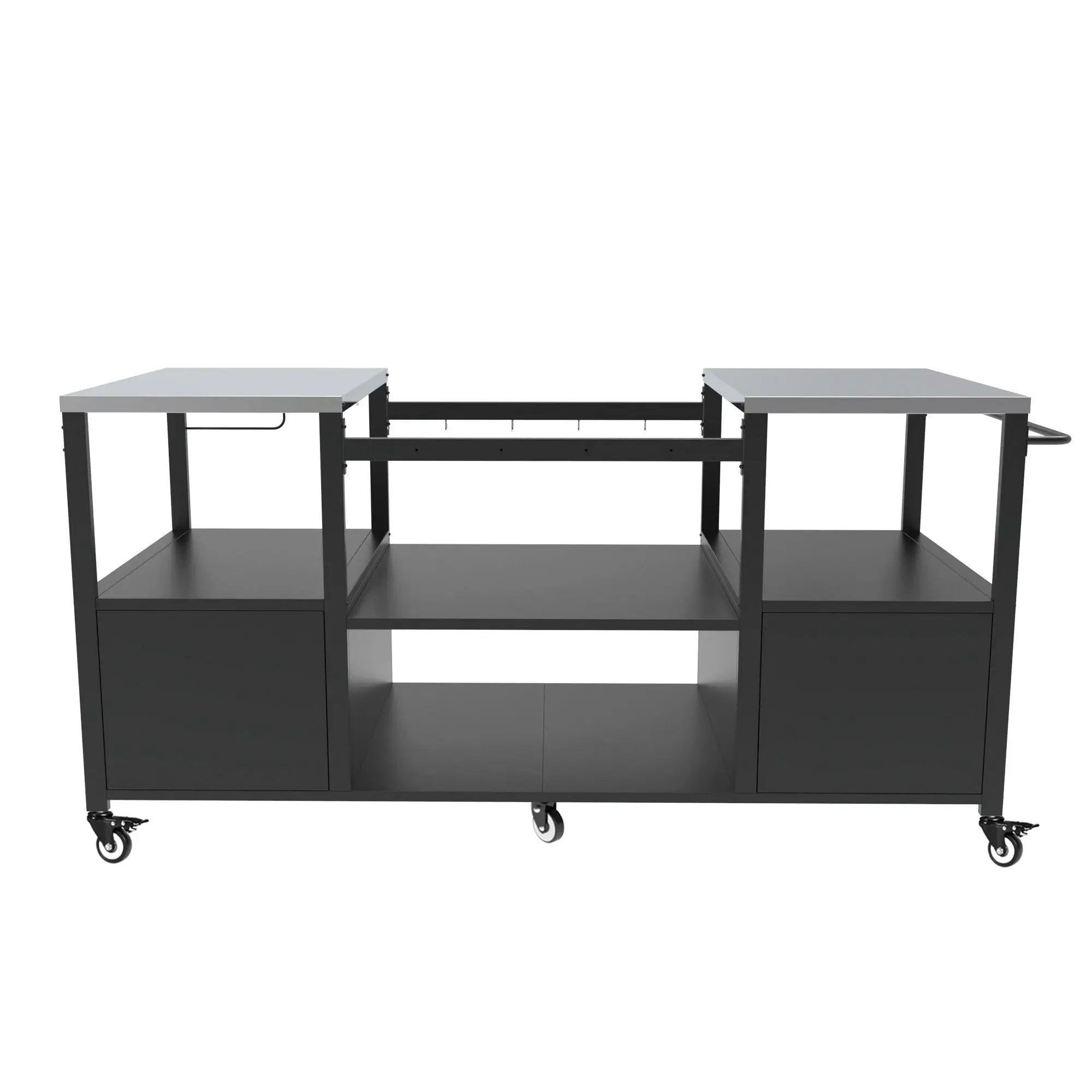 Outdoor Grill Table For Big Egg Style Bbq With Metal Grill Cart And Storage Box And Metal And Stainless Steel - Black / Silver by HouseOfZazla