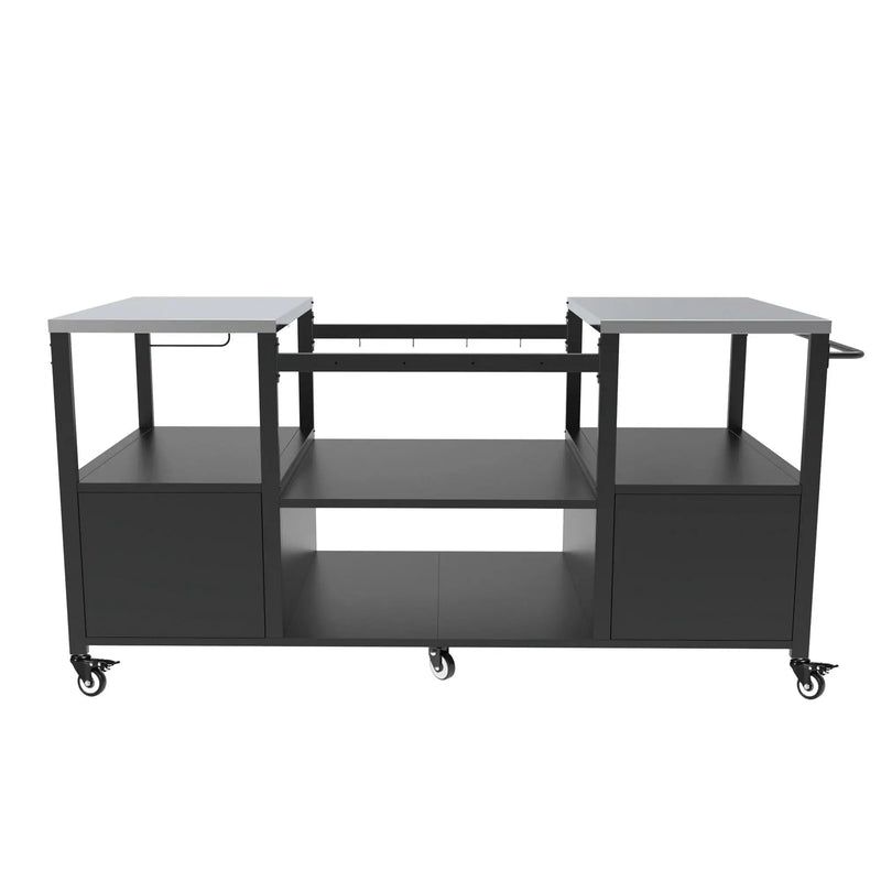 Outdoor Grill Table For Big Egg Style Bbq With Metal Grill Cart And Storage Box And Metal And Stainless Steel - Black / Silver by HouseOfZazla