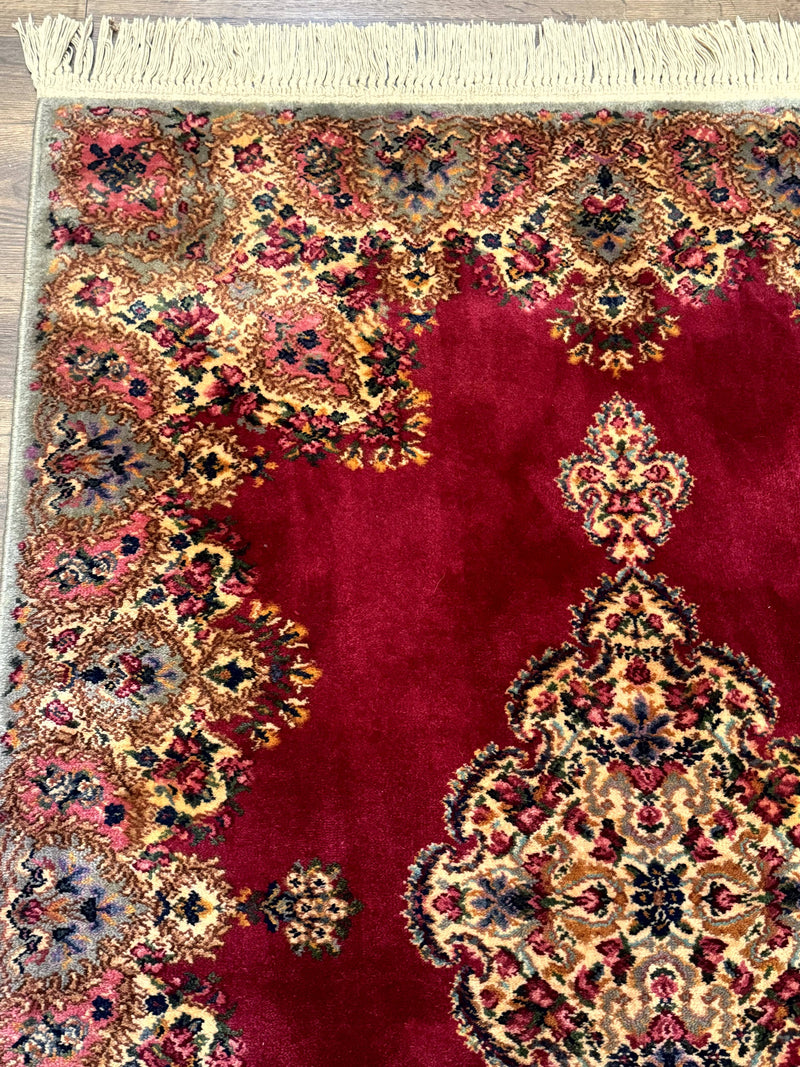 Karastan Rug 4x6 Red Medallion Kirman #762, Wool Vintage Original 700 Series by Jewel Rugs