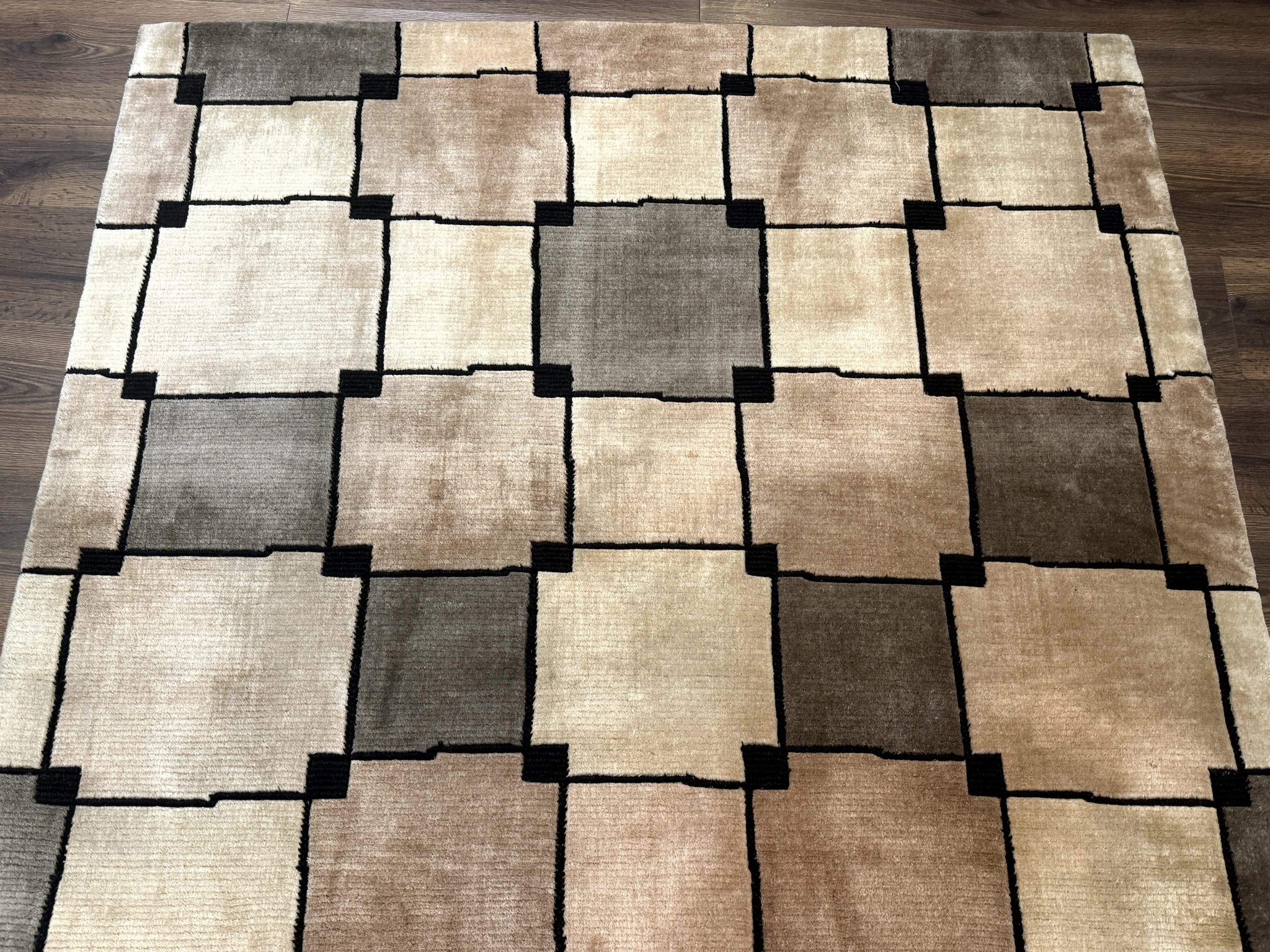 Tibetan Wool Rug 5x8, Contemporary Modern Carpet, Abstract Design, Soft Thick Pile, Pair B by Jewel Rugs