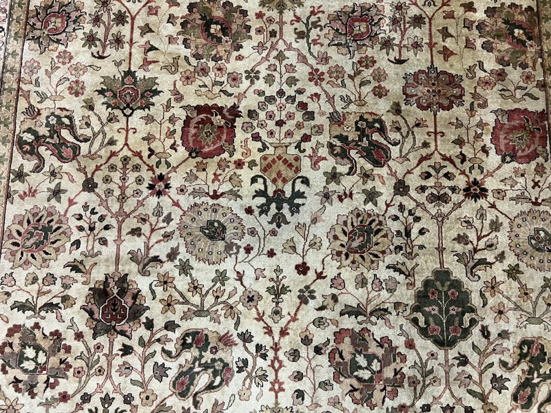 Large Indian Rug 10x14, Hand Knotted Indo Persian Gandehar Oriental Carpet, Vintage Wool Rug 10 x 14 ft Cream Red Floral Allover Traditional by Jewel Rugs