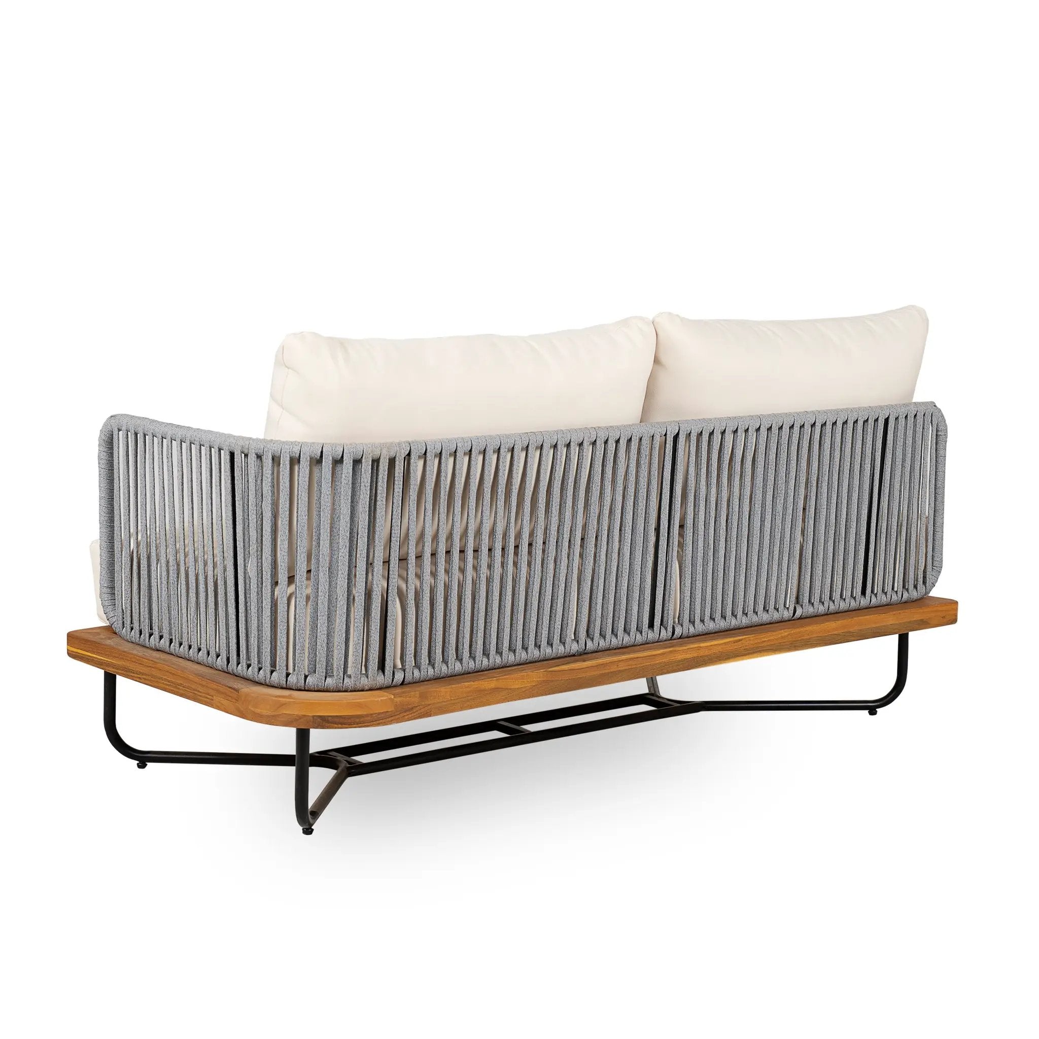 Lucca Outdoor 6 Seaters Acacia Wood and Rope Woven Patio Conversation Set by HouseOfZazla