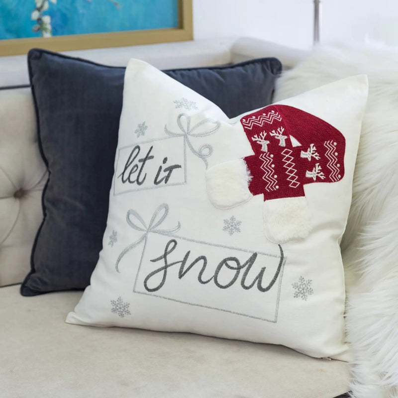 Let It Snow Christmas Throw Pillow 20x20 Cotton Cushion by HouseOfZazla