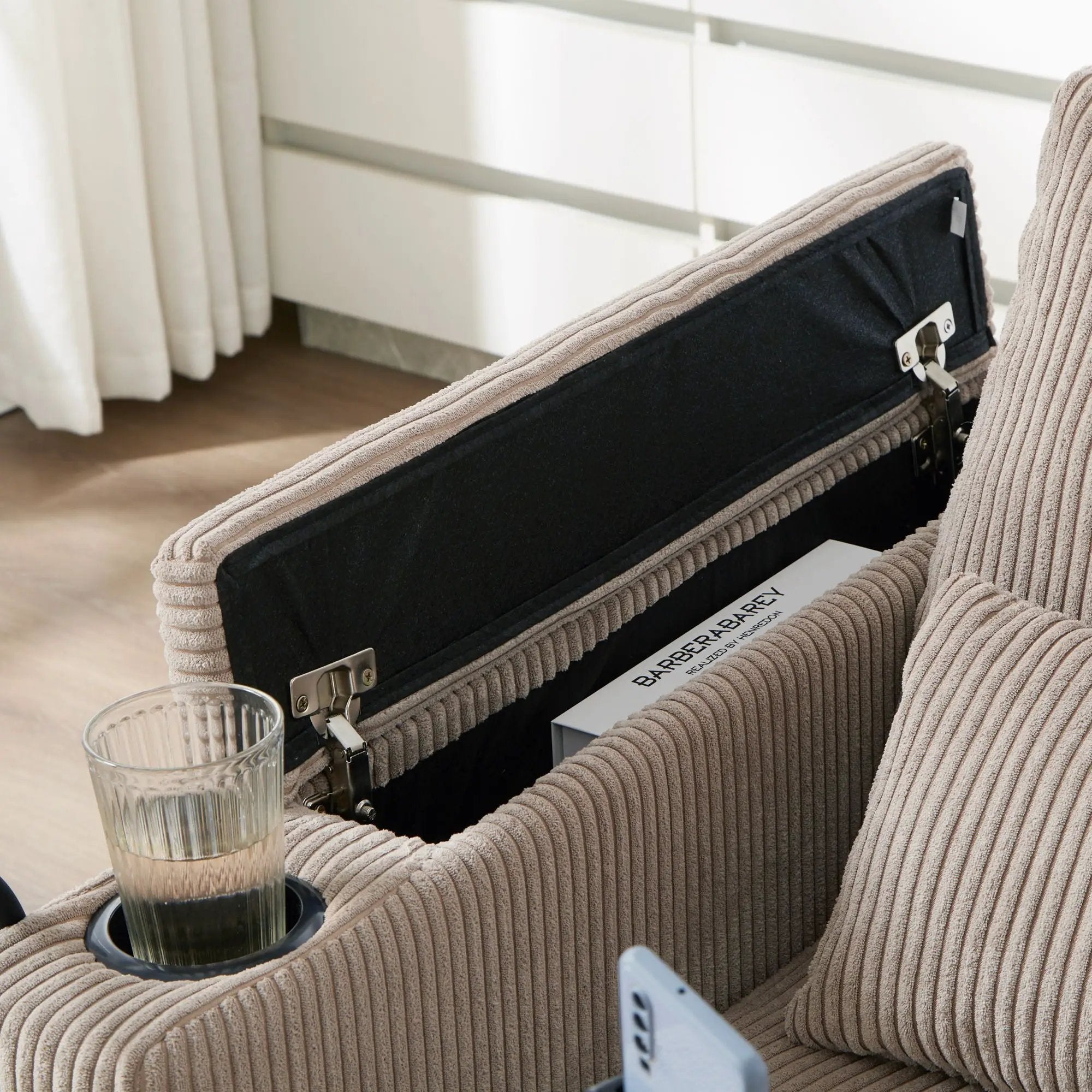 Convertible Chaise Lounge Sofa Chair With USB Ports, Cup Holders, Phone Holder And Storage by HouseOfZazla