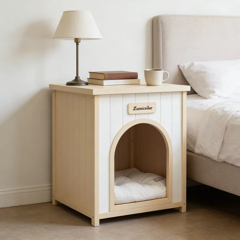 Indoor Dog House With Removable Cushion, Pet House For Cats & Small Dogs - Cream White / Light Yellow by HouseOfZazla