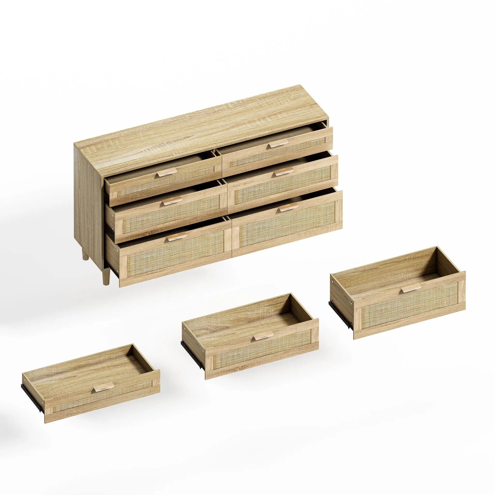Rattan Dresser With 6 Drawers, Legs & Handles, Storage Cabinet - Natural by HouseOfZazla