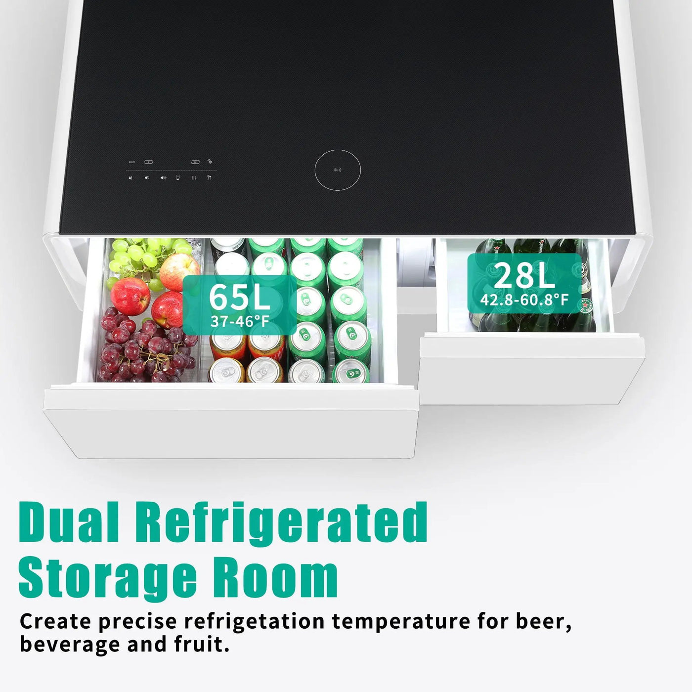 Modern Smart Coffee Table With Built-In Fridge - tooth Speaker, Wireless Charging, Touch Control Panel, USB Interface, Outlet Protection, Atmosphere Light by HouseOfZazla