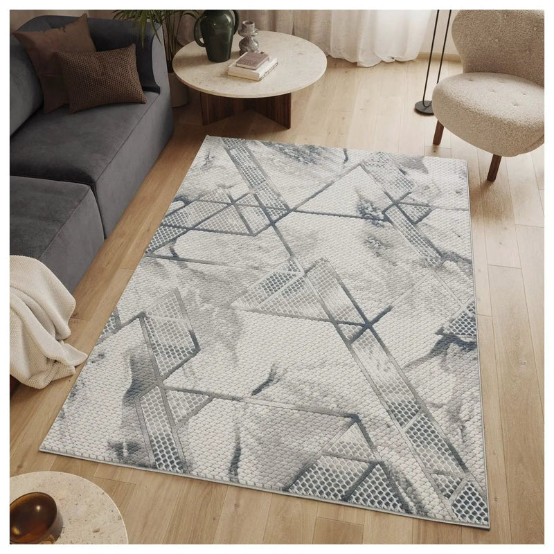 Geometrix - 5'3" X 7'3" Area Rug & Geometric, 3D Effect - Ivory / Gray by Unique Piece Furniture