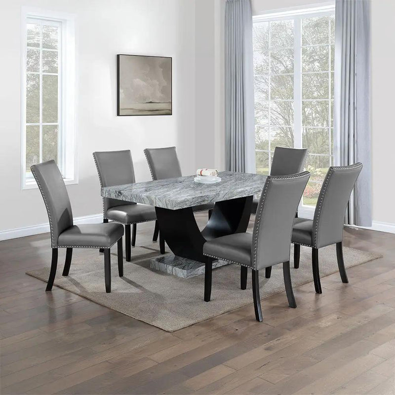Caralin - Side Chair (Set of 2) - Gray Synthetic Leather & Black by Unique Piece Furniture