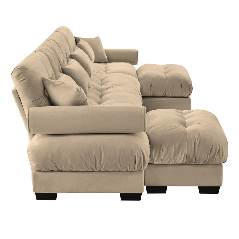 Modern Sectional Sofa With Ottoman, Round Bolster Armrests, Waist And Throw Pillows by HouseOfZazla